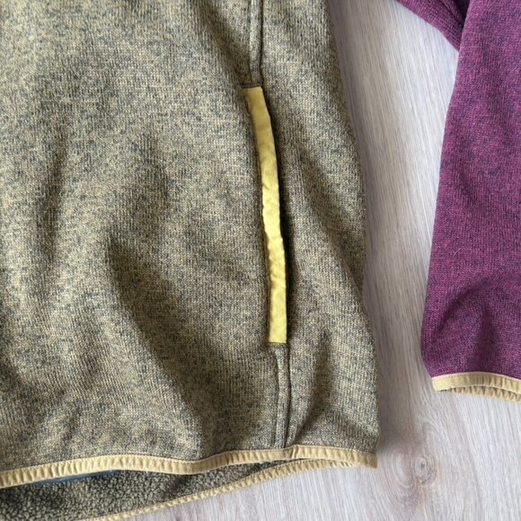 LLBean Sweater gold Maroon Color Block Button up popover Medium - Picture 3 of 7